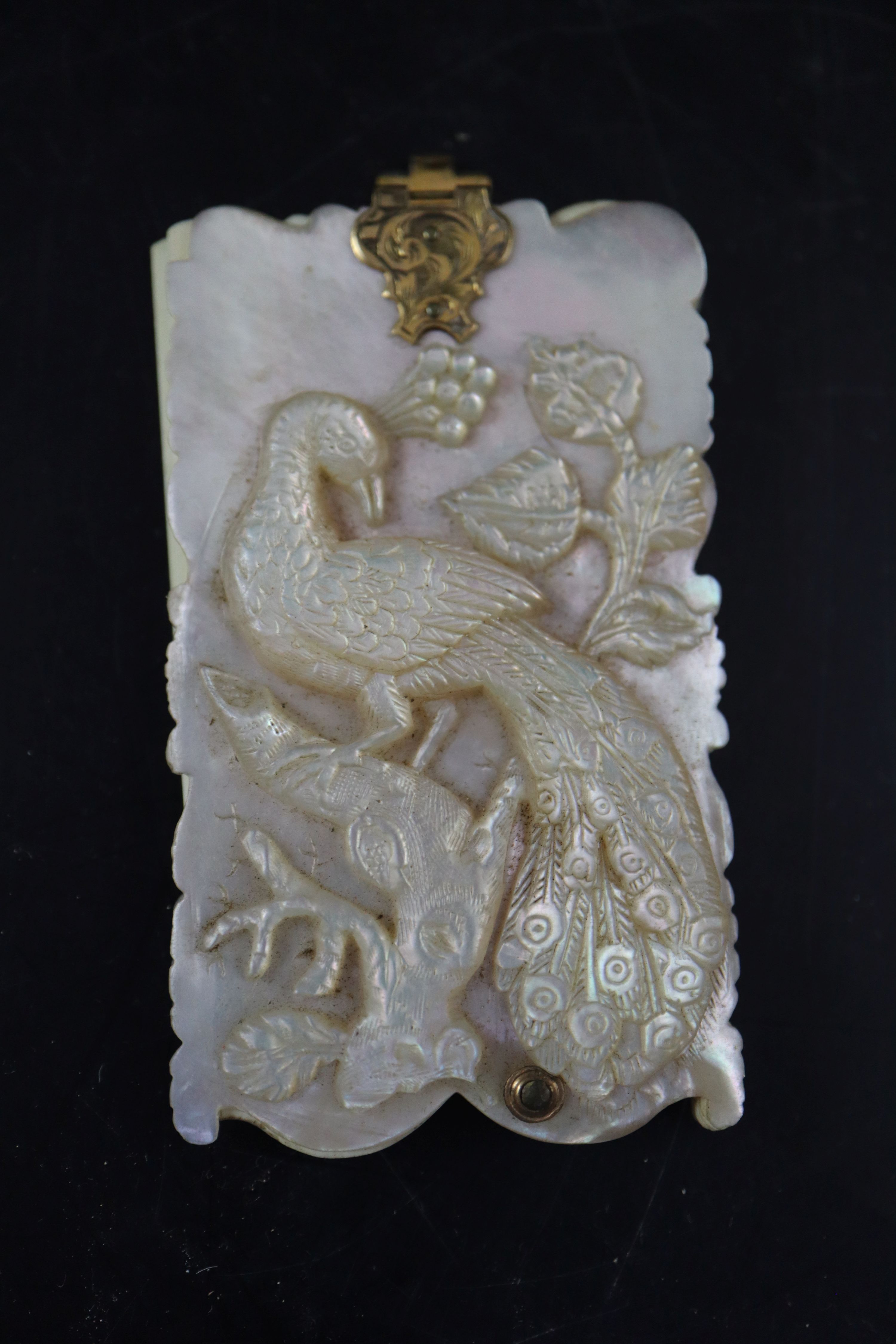 A collection of 19th century Palais Royale mother of pearl note cases and dance cards, largest 9cm (7)